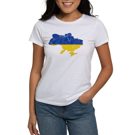 CafePress - Ukraine Flag And Map Women's T Shirt - Women's Classic T-Shirt