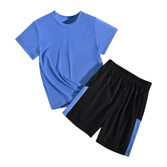 Fnooota Boys Athletic Outfit Sets Size 14, Short Sleeve 2 Piece Summer Breathable Kids Clothing Sets Blue Size 14