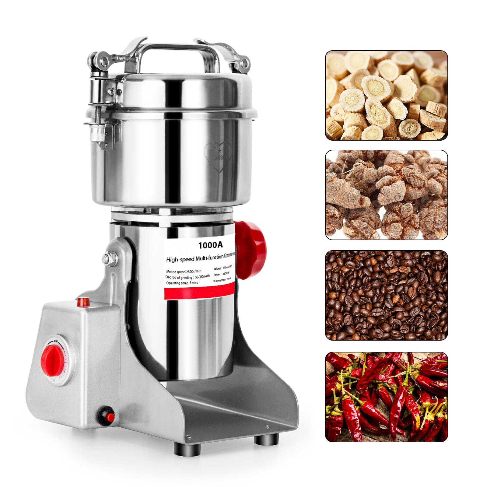 Electric Grain Grinder Mill 1000g High-speed Spice Herb Mill Commercial  Powder Machine for Dry Cereals Grain Herb Spice Coffee Corn Bean CE  approved
