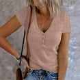 thumbnail image 2 of USSUMA T-Shirts for Women Trendy Short Sleeve Ribbed Tops for Women Basic Knit Shirts Button Up V Neck Casual Summer Solid Color Tshirt Blouses, 2 of 6