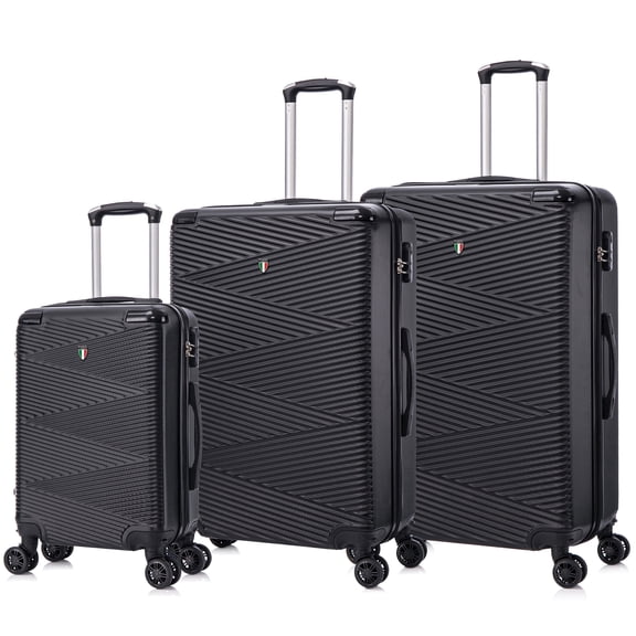 TUCCI ITALY Avenza 3-Piece 20/24/28" Unisex Adult Lightweight Suitcase Set, Hardside Spinner - Black