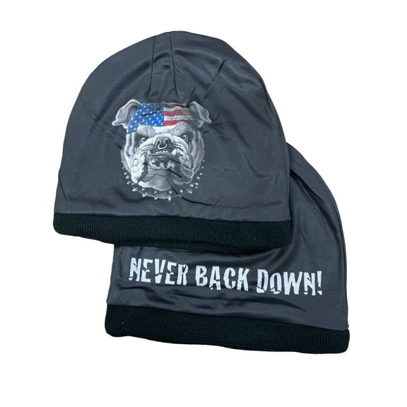 Never Back Down Patriotic American Flag Bulldog Beanie Hat Cap Lid