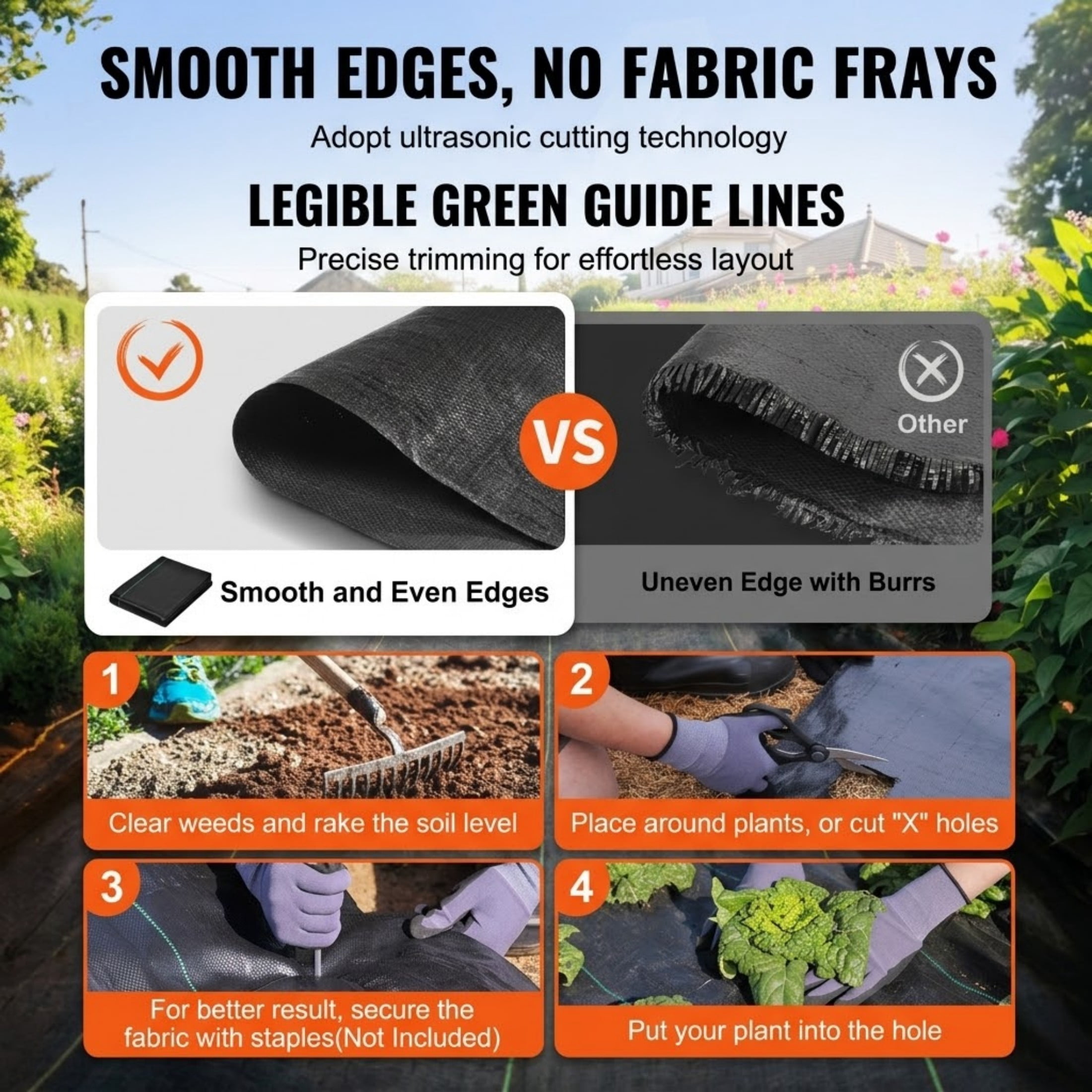 JUVOCT 4 x 50 Ft Weed Barrier Landscape Fabric, Heavy Duty Woven PP Weed Control Mat, Geotextile Ground Cover for Garden and Driveway