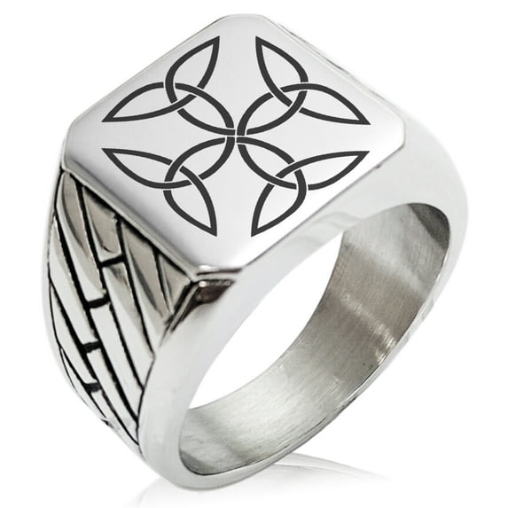 Stainless Steel Celtic Carolingian Cross Triquetras Geometric Pattern Biker Style Polished Ring