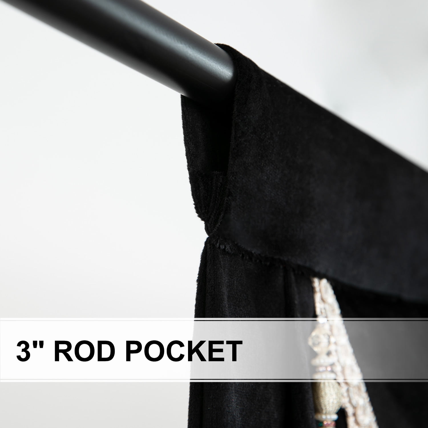 VOGOL Vintage Valances for Bedroom, Soft Velvet Swag Curtains with Tassels for Living Room, Rod Pocket Waterfall Valance for Banquet, Black, 79 inch Wide, 1 Panel