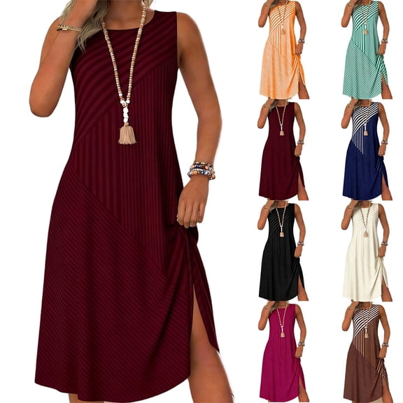Women's Midi Summer Dresses Fashion And Leisure Splicing Sleeveless Round Neck Loose And Comfortable Dress Summer Spring Vacation Clothes