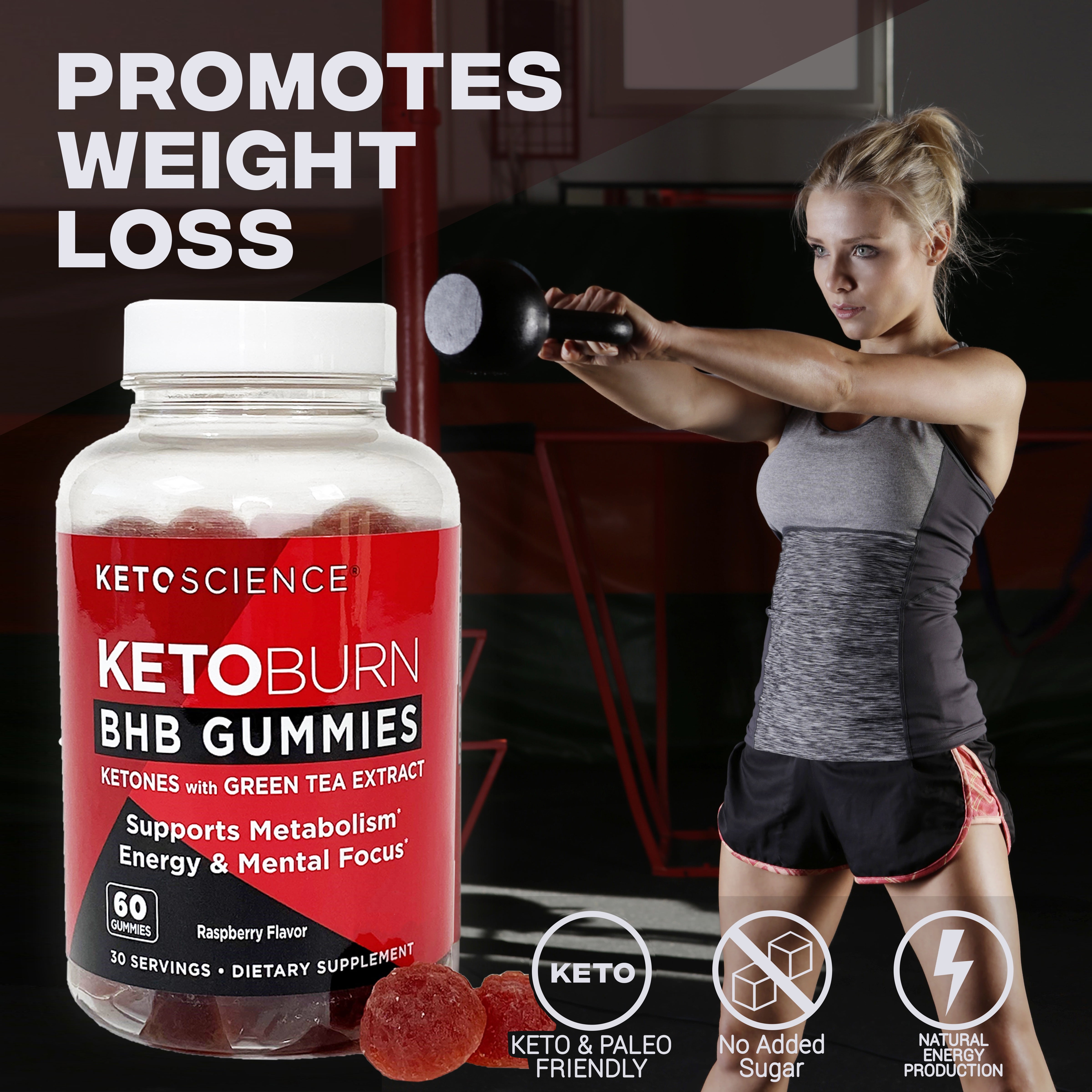 Keto Science Keto Burn Gummies, Raspberry, 60 Ct