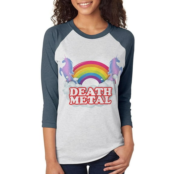 Death Metal Rainbow Unicorns Unisex Raglan T Shirt