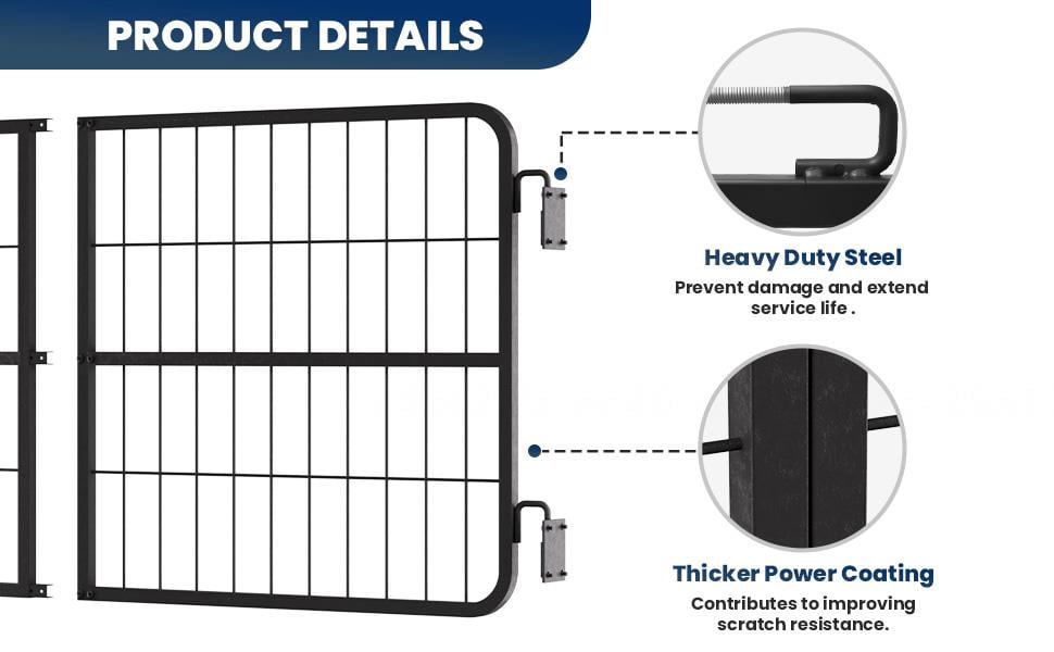 48-inch-wide barn door fence (made of heavy-gauge steel), featuring a quick-install safety gate (with convenient two-way opening), a thick surface coating, and a long service life; suitable for vario