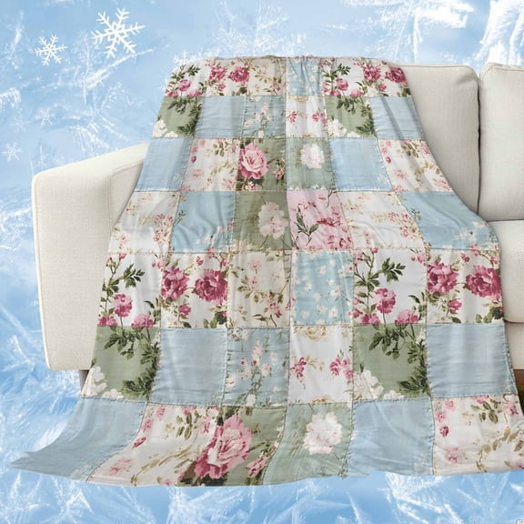 Green Blue Pink Botanical Cooling Blanket, Lightweight Breathable Summer Throw Blanket with Double Sided Cold Effect, Spring Floral Vintage Picnic Beach Blankets Bed Sheet for Hot Sleepers 60"x80"