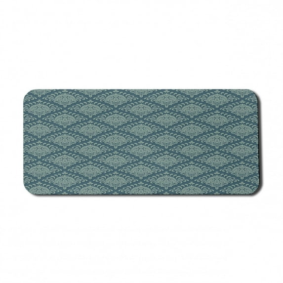 Damask Computer Mouse Pad, Rhythmic Ivy Like Botanical Elements Diagonally Arranged Pattern, Rectangle Non-Slip Rubber Mousepad X-Large, 35" x 15" Gaming Size, Slate Blue Laurel Green, by Ambesonne