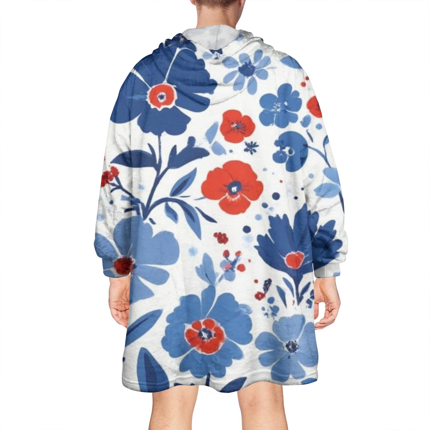 Wearable Oversized Blanket,Pioneer Flower Floral Print Pattern Wearable Blanket Hoodie for Adults,Cozy Hooded Blankets with Super Pockets,Super Warm Fuzzy Pullover for Women & Men