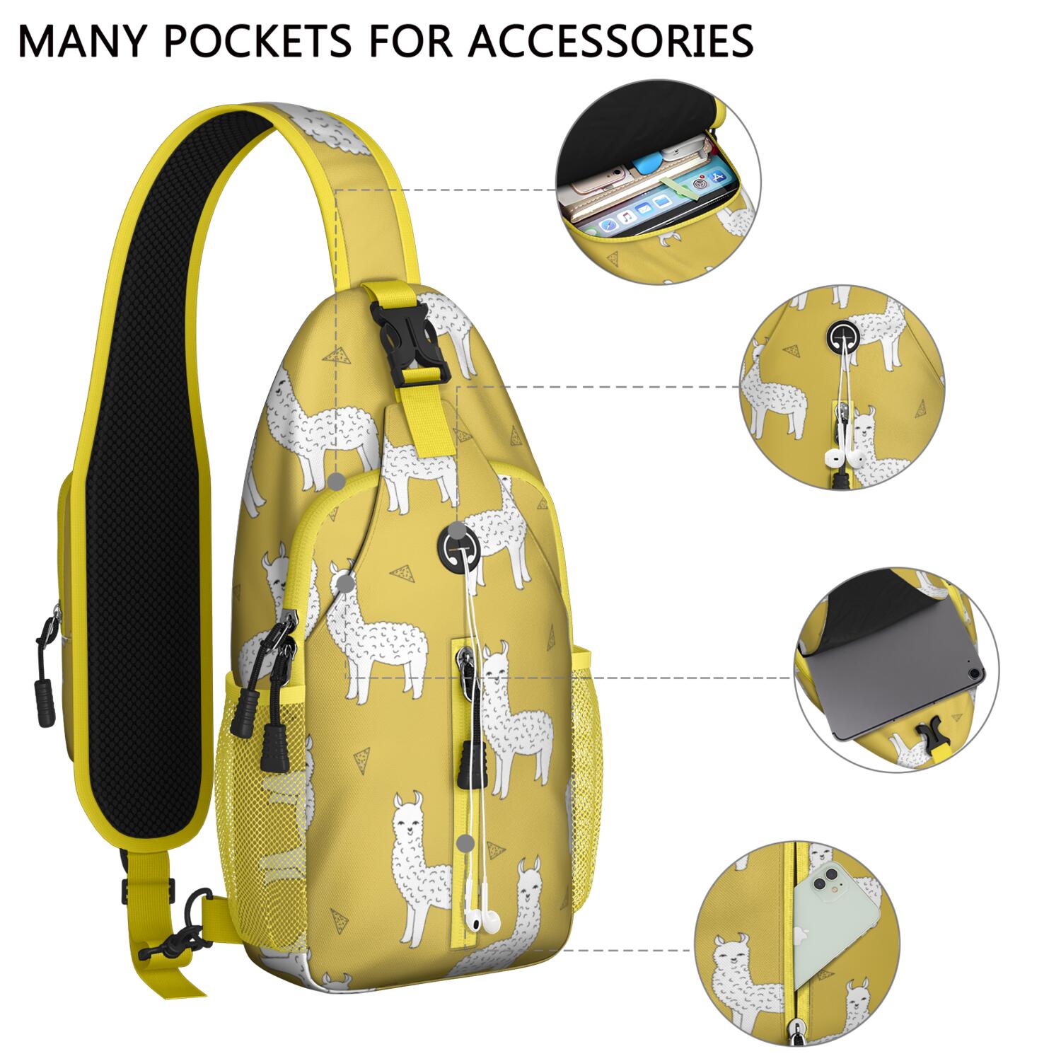 Llama Print Sling Backpack, Lightweight Crossbody Daypack with Cute Llama Face Cartoon Pattern, Adorable Kawaii Alpaca Design, Funny and Cute Anti-theft Travel Bag for Daily Use, Outdoor, Gym