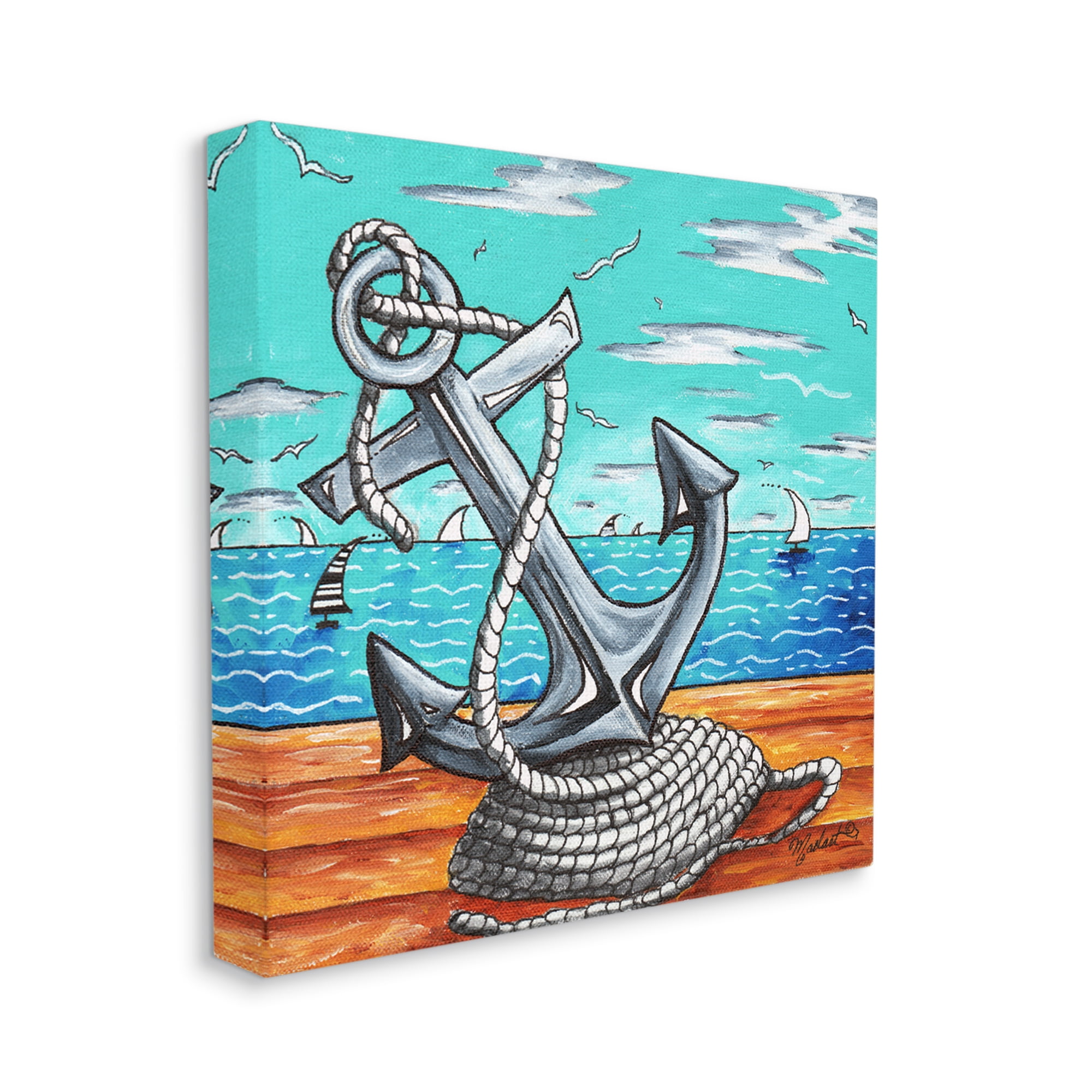 Stupell Industries Maritime Anchor on Beach Nature Painting Gallery Wrapped Canvas Print Wall Art, 30 x 30