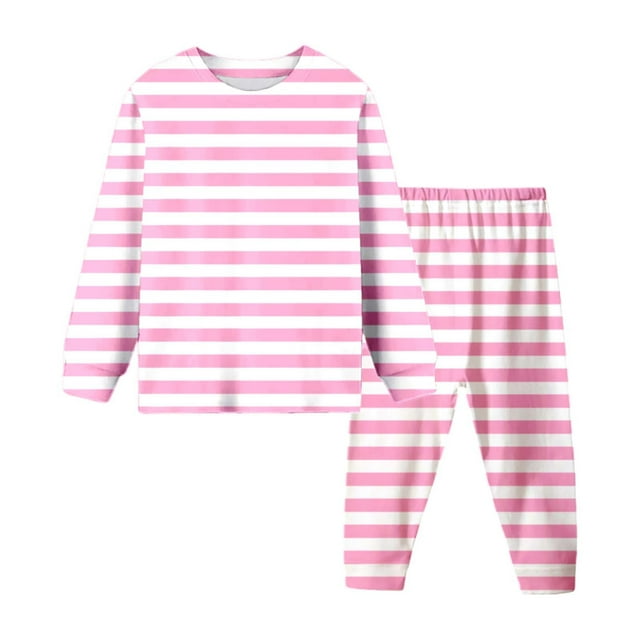 WEIYLL Pyjamas pour Enfants Filles Col Rond Manches Longues Rayé Pantalon Long Tissu Doux Confortable Ensemble de Nuit pour Tout-Petits 2 Pcs