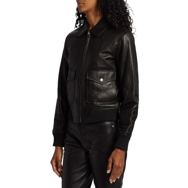 Rag & Bone Women's ICONS Andrea Lamb Leather Jacket Black XXS B4HP