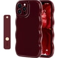 thumbnail image 1 of UTAH-Compatible with iPhone 15 Pro Case Cute Simple Wave Design Stylish Wavy Curly Frame with Wrist Adjustable Hand Strap Kickstand Grip Holder Soft Silicone Protective Cover - Wine Red, 1 of 4