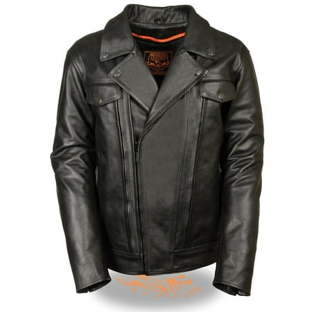 Milwaukee Leather Mens Pistol Pete Vented Black Leather Cruiser Jacket with Gun