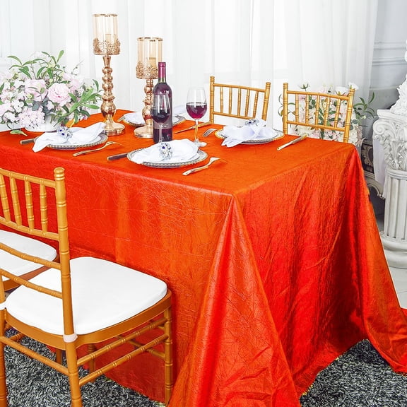 Wedding Linens Inc. 90"x132" Rectangular Seamless Crushed Crinkle Taffeta Tablecloth - Orange
