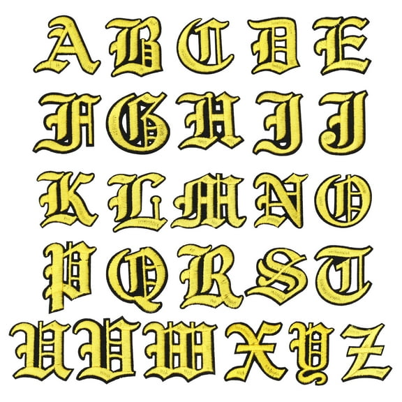 Uxcell 26 Pcs Old English Letter Iron on Sew on Patches a to Z, 2"Lx2"W, Yellow
