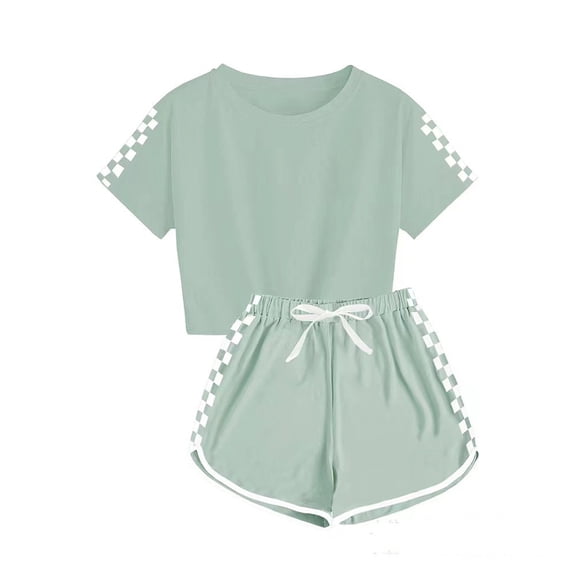 YOUYEDIAN Girls Summer Crop Tops and Shorts Set 2pcs Sports Outfits Clothing Set (Dark Green, 9-10 Years)