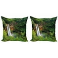 thumbnail image 1 of Ambesonne Landscape Throw Pillow Cover 2 Pack, Twin Waterfalls Hawai, 24", Green, 1 of 2