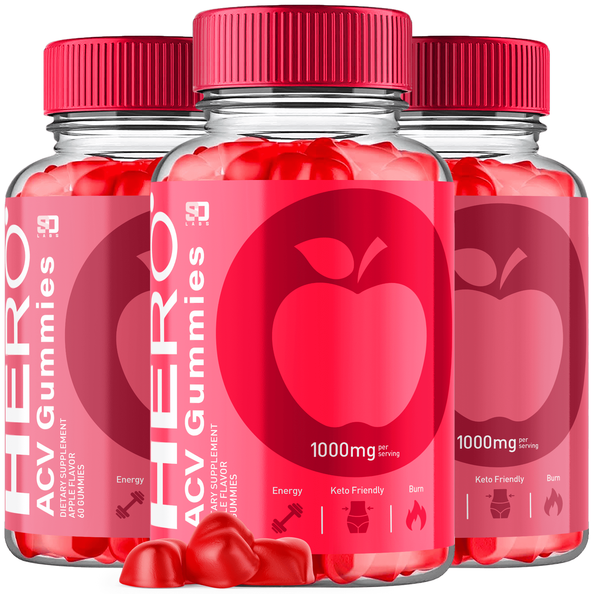 (3 Pack) Hero ACV Keto Gummies - Apple Cider Vinegar Supplement for Energy & Focus - Dietary Supplement Gummies with Apple Cider Vinegar Folate Vitamin B12 B6 Beet Root (180 Gummies)