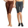 thumbnail image 1 of Women's 19" Seamless One Size Nylon Spandex Knee Length Slim Tight Cropped Leggings (Brown/Charcoal), 1 of 5