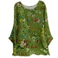 thumbnail image 1 of IROINID T-shirt Femme Grande Taille Col Rond Manches Longues Imprimé, Vert, 1 of 6