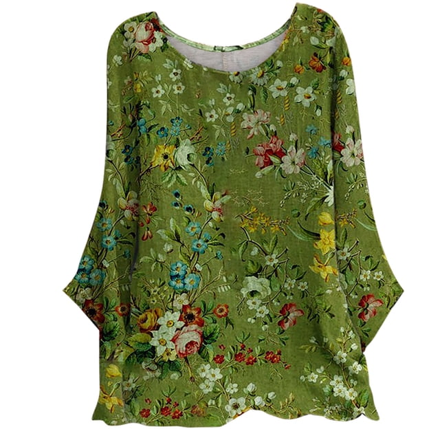IROINID T-shirt Femme Grande Taille Col Rond Manches Longues Imprimé, Vert