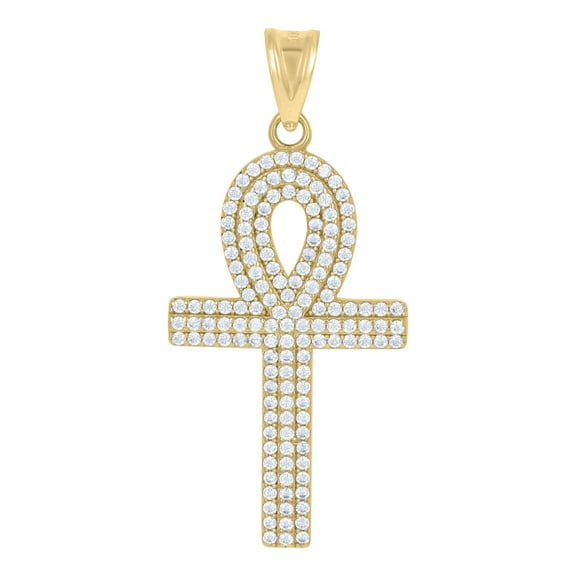 14k Yellow Gold Mens Cubic-Zirconia Egyptian Ankh Cross Religious Charm Pendant