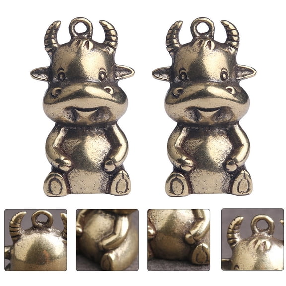 WHAMVOX 2 Pcs Chinese Ox Key Chain Cow Keychain Pendant Farm Animal Figurines Year of Pendants