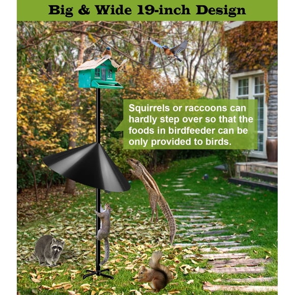 Deflector para ardillas para comederos de pájaros: protector giratorio grande de 18 pulgadas, plástico resistente a la intemperie, fácil de instalar, protege la comida para aves de ardillas