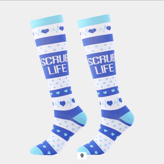 Nurse Scrub Life High Knee Cartoon Socks, Unisex Fun Novelty Crew Character 360 Degree Artwork Designed Socks