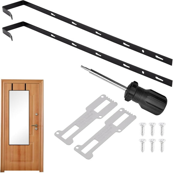 Superior Hub Over-The-Door Mirror Hanger, 5-Level Adjustable 13.7 Inch Mirror Hook Set with Metal Screwdriver, 2 Pieces Black Bracket Set for 1.77'' Door Depth