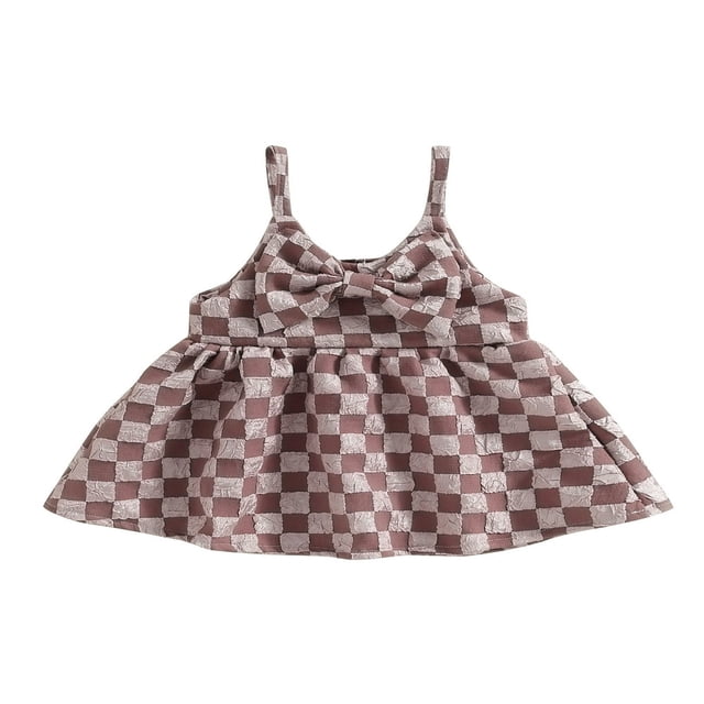 Robe de Bébé Fille Slip Robe Spaghetti à Carreaux Bowknot A-line Robe