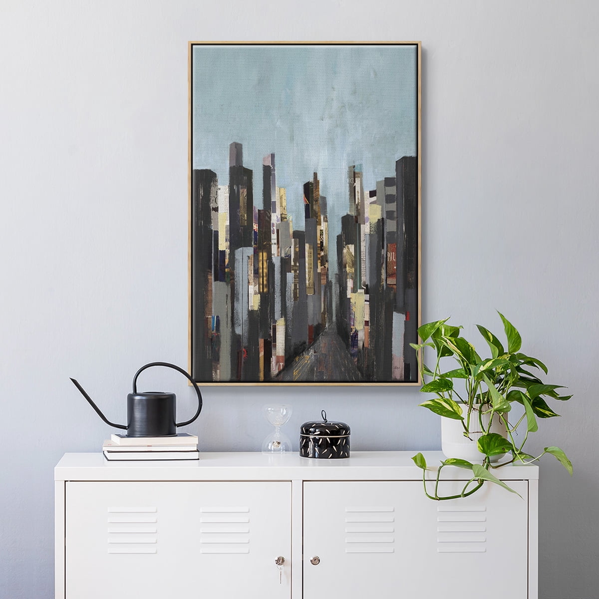 City Beat Framed Premium Gallery Wrapped Canvas - Ready to Hang - 25 x 37 - Natural Wood Floating Frame