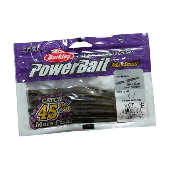 Berkley PowerBait® MaxScent The General Fishing Bait, Green Pumpkin, 5in | 13cm, Soft Stick Bait with Irresistible Scent & Flavor, Classic Stick Bait Action, Deadly Bass Fishing Bait