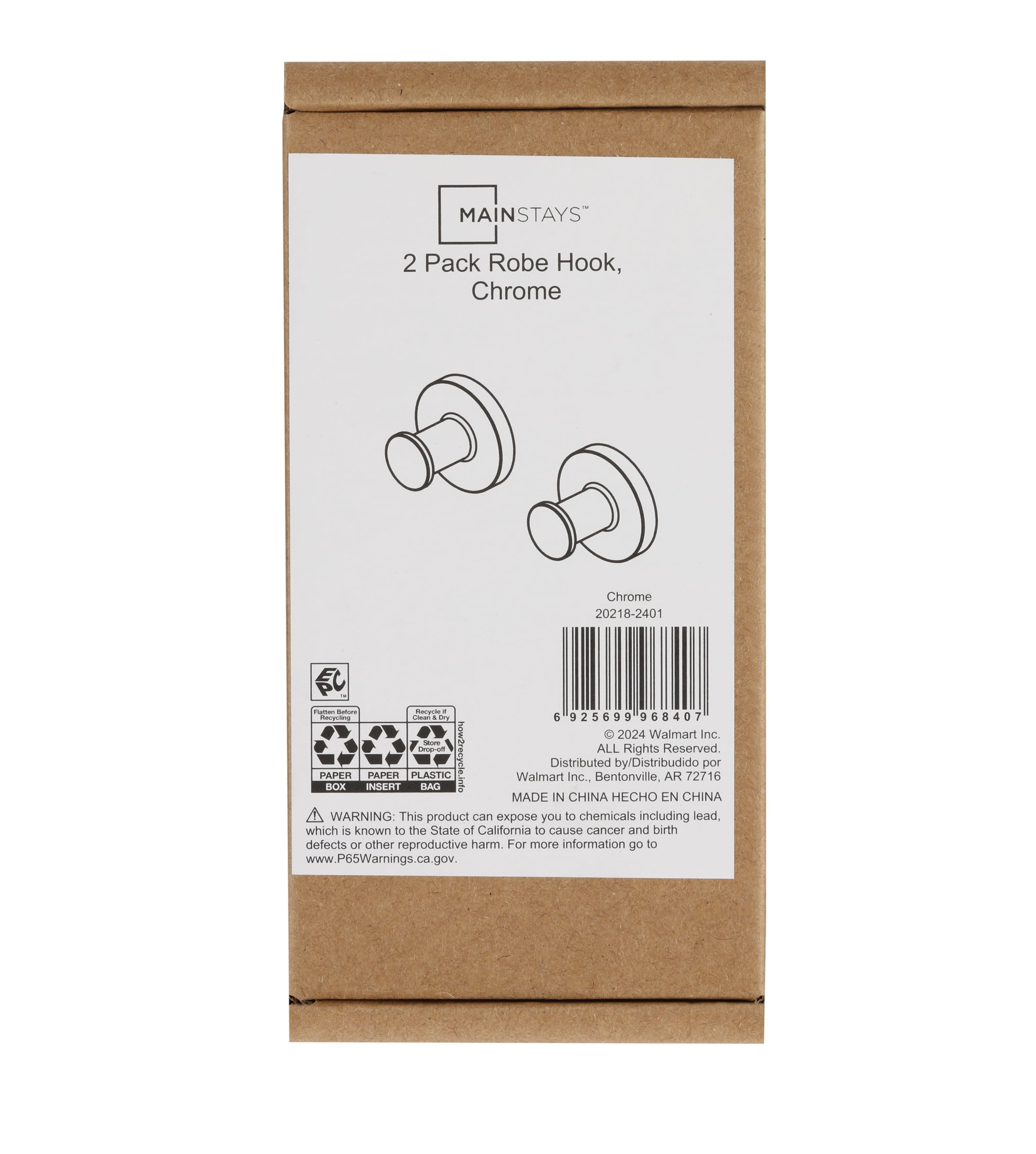 (2 pack) Mainstays Modern Round Robe Hook in Chrome, 2 Pack