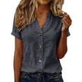 thumbnail image 3 of Aboser Womens Short Sleeve T Shirts Cotton Linen Plain Shirt Lightweight Casual V Neck Blouses Dressy Office Work Tops Solid Color Summer Tshirts, 3 of 8