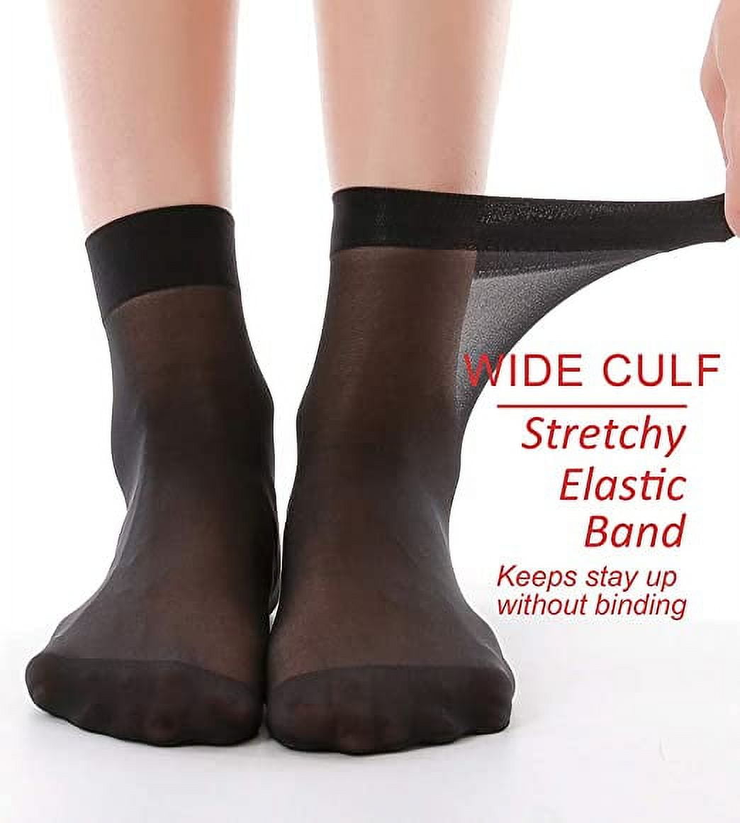 12 Pairs Ankle Nylon Socks for Women - 20D Sheer Pantyhose Socks (6 Black &  6 Nude) 