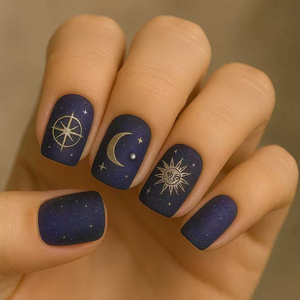 Cross-border hot sale square fake nails classic solid color fashion starry sky graffiti moon star design nail art wear nail