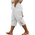 thumbnail image 2 of Womens Pull on Capris with Pockets, Plus Size Summer 3/4 Pants with Drawstring and Pocket Detail, Stretchy Solid Color Cropped Pants for Active Daily | TruHer,White 2XL, 2 of 6