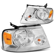 DNA Motoring Factory Style Pair Chrome Headlight for 04-08 Ford F150; 06-08 Mark LT