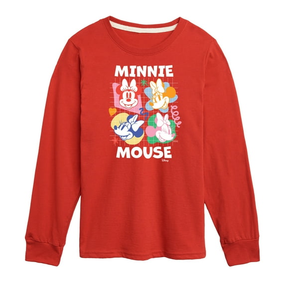 Disney - Minnie Mouse Multicolored Grid - Youth Long Sleeve Graphic T-Shirt