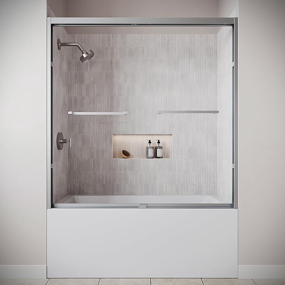 Tavo 60" x 55" Framed Sliding Bathtub Door with CrystalTech Treated 1/4" Tempered, Clear Glass, Matte Black Hardware, SKU: DSD-3452-233-BL