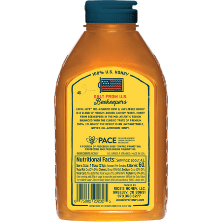 Local Hive, Raw & Unfiltered, 100% U.S. Mid-Atlantic Honey Blend, 32oz Bottle