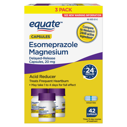 Equate Esomeprazole Magnesium Delayed Release Capsules, 20 mg, Acid Reducer, 42 Count, Compare to Nexium® 24 HR Active Ingredient