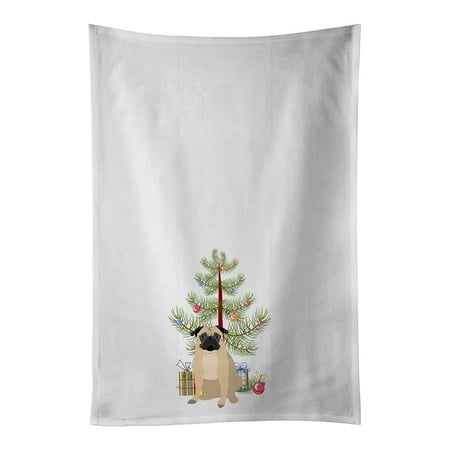 

Pug Fawn #1 Christmas White Kitchen Towel Set of 2 19 in x 28 in