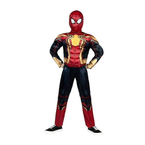 MARVEL Integrated Spider-Man Official Youth Halloween Costume - Premium Quality Padded Jumpsuit with Light Up Panel and Pull On Fabric Mask